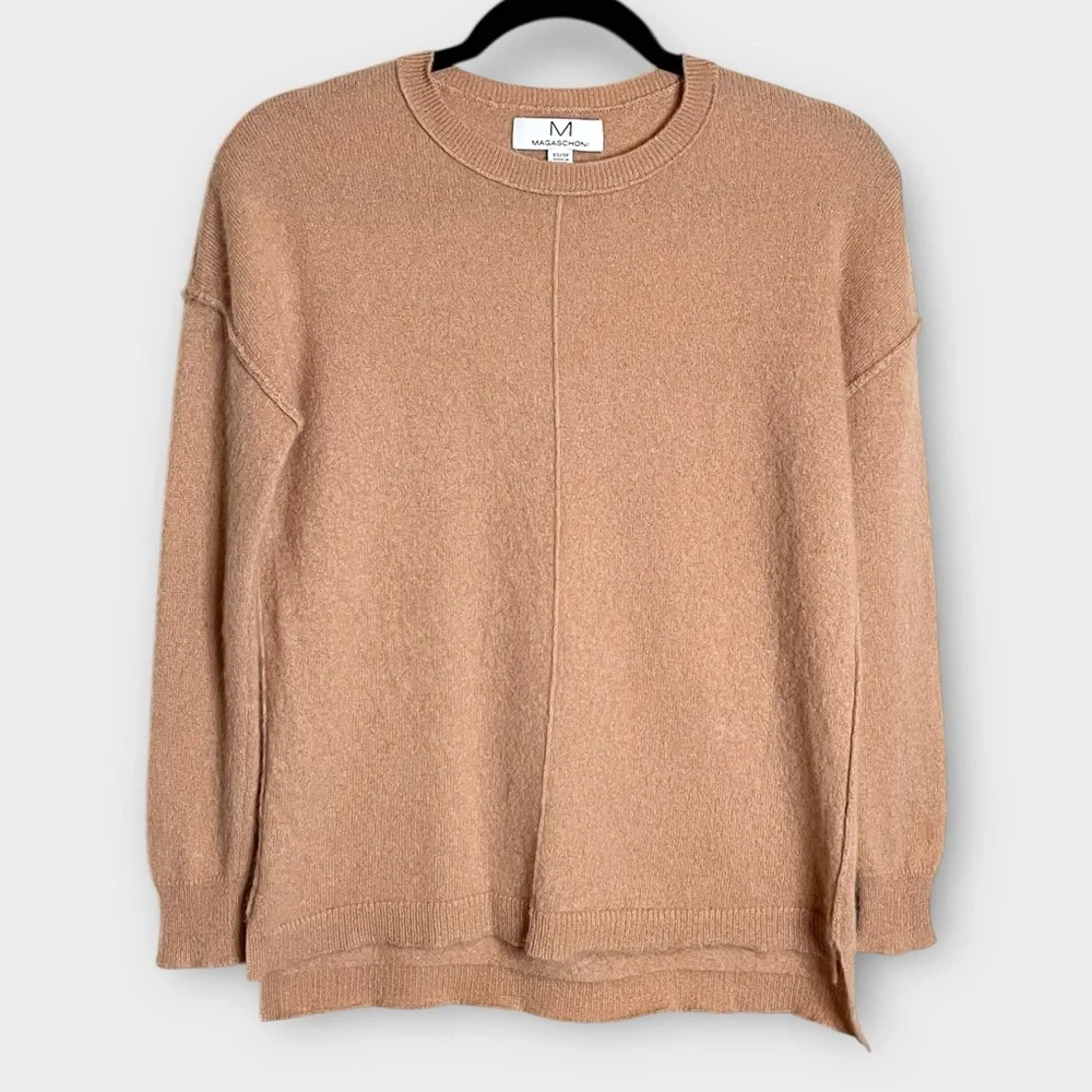 MAGASCHONI Cashmere Camel Crew Neck Sweater Size XS Quiet Luxury Minimalist - Picture 2 of 5